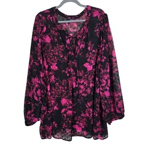 Torrid Floral Print Sheer Blouse 5X Black Purple‎ Whimisgoth Dark Fairy V-Neck